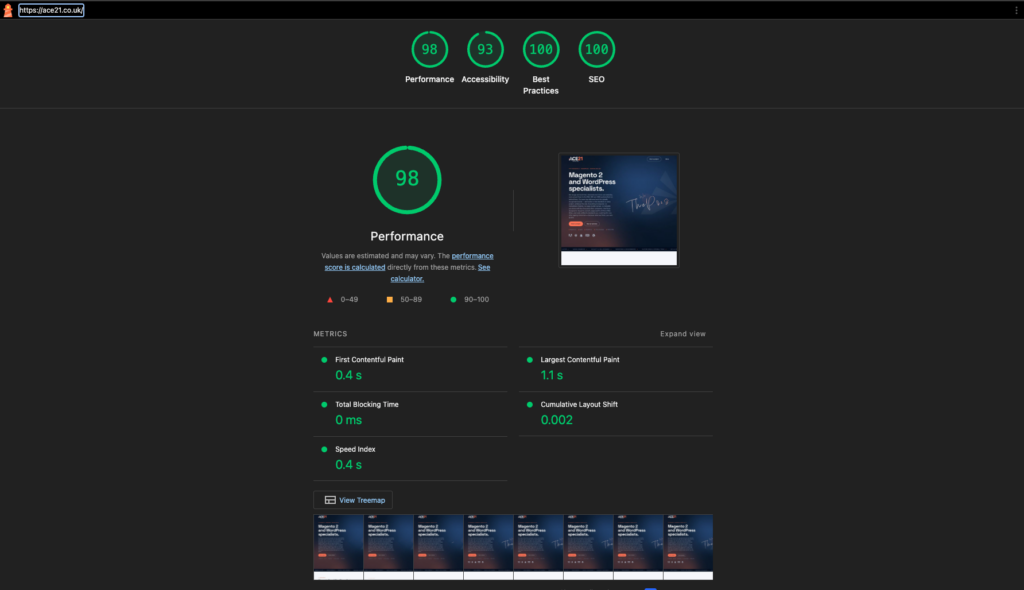 Google Lighthouse report 29/08/26
