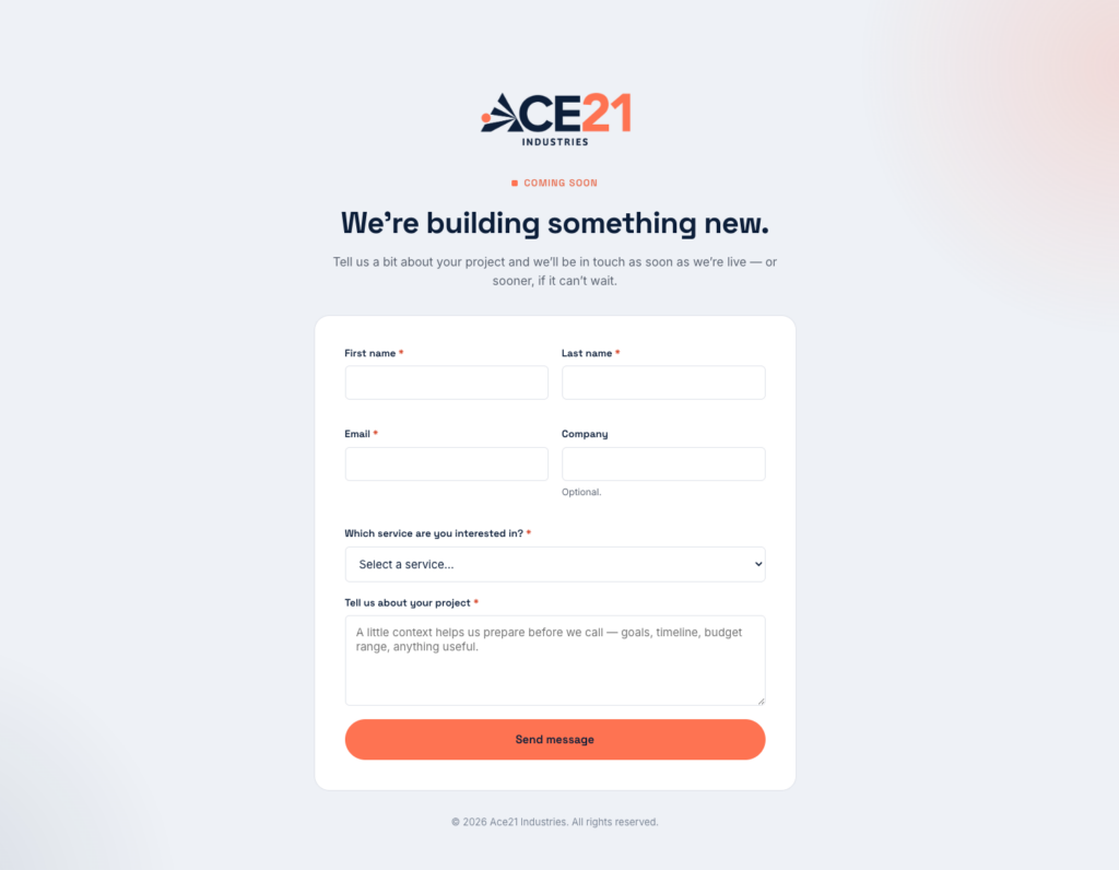Ace21 Holding Page Connected Directly With Our In-House CRM